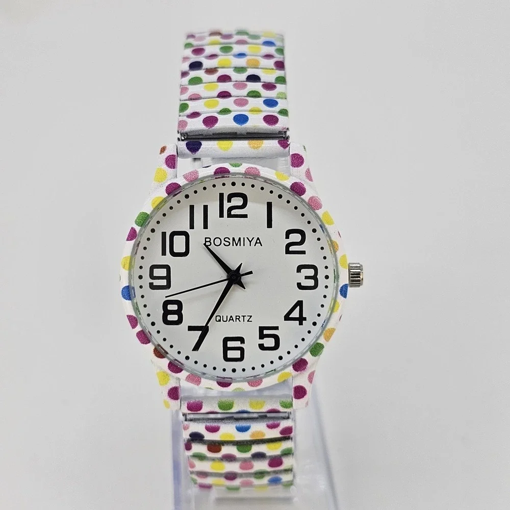 36MM Women's Watch White Dial Polka Multicolor Strech Band‎ 6.5